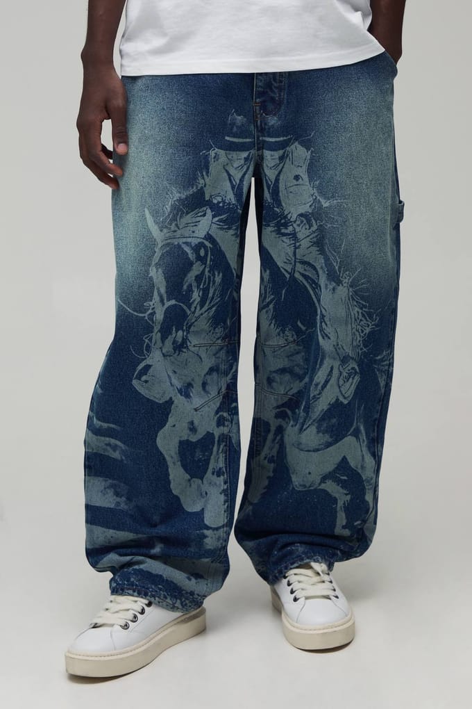 Western Grafische Balloon Fit Jeans | Stonewash | Size 36R