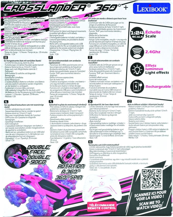 Crosslander® 360+ - Oplaadbare en Programmable Radio-Controlled Stunt Pink Car met verlichting.