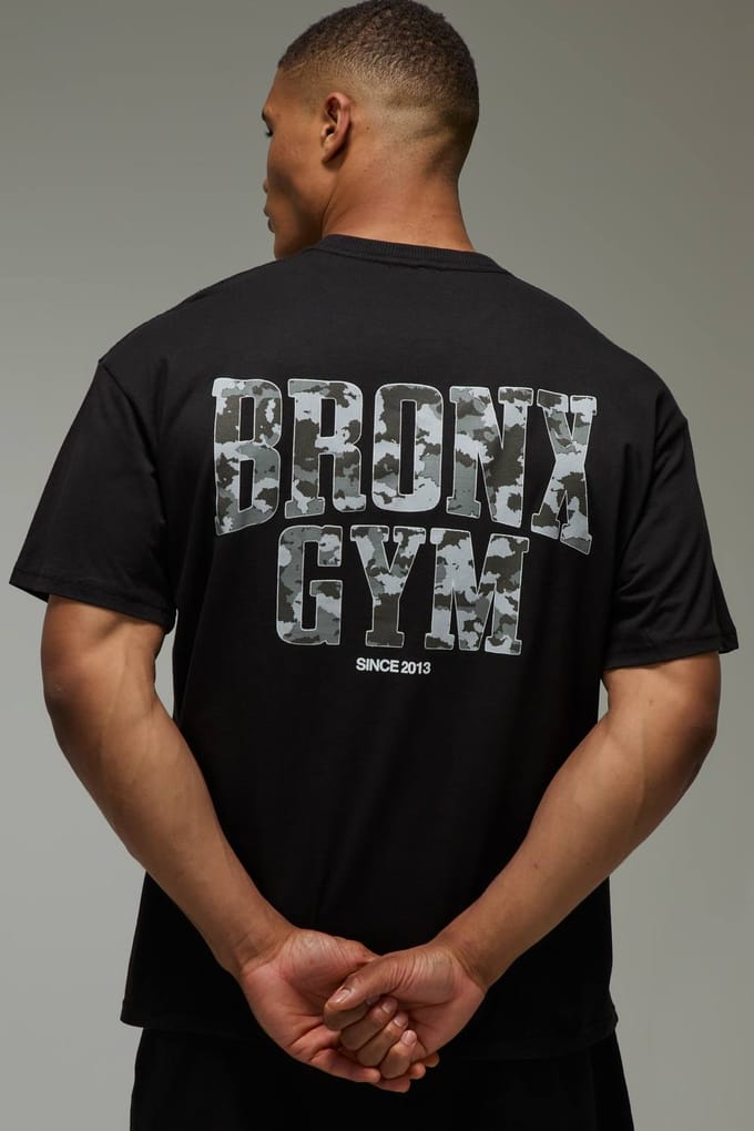 Active Camo Bronx Gym Oversized T-shirt | Black | Size XL