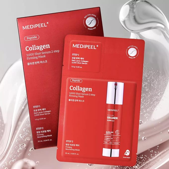 Rood Lacto Collageen 3000 Shot Serum 2-stapsmasker 5 stuks