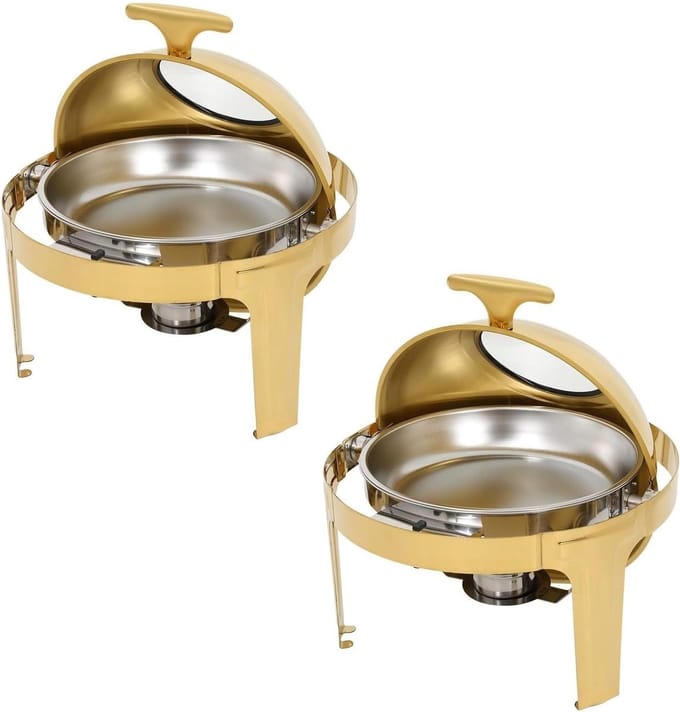 Buffet warmer - Chafing dish - Eten warm houden - Verstelbare deksel - 6 liter - Goud