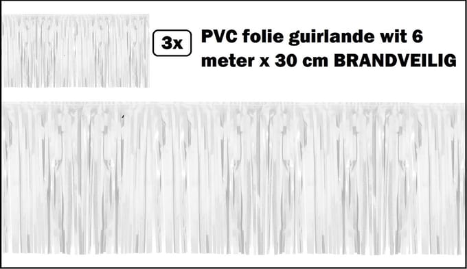 3x PVC slierten folie guirlande wit 6 meter x 30 cm BRANDVEILIG