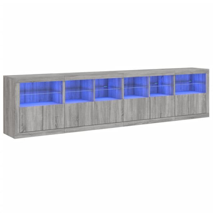 vidaXL - Dressoir - met - LED-verlichting - 283x37x67 - cm - grijs - sonoma - eiken