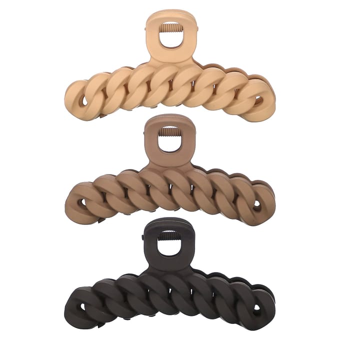 Kitsch, pince à griffes à chaîne, neutre, lot de 3 beige