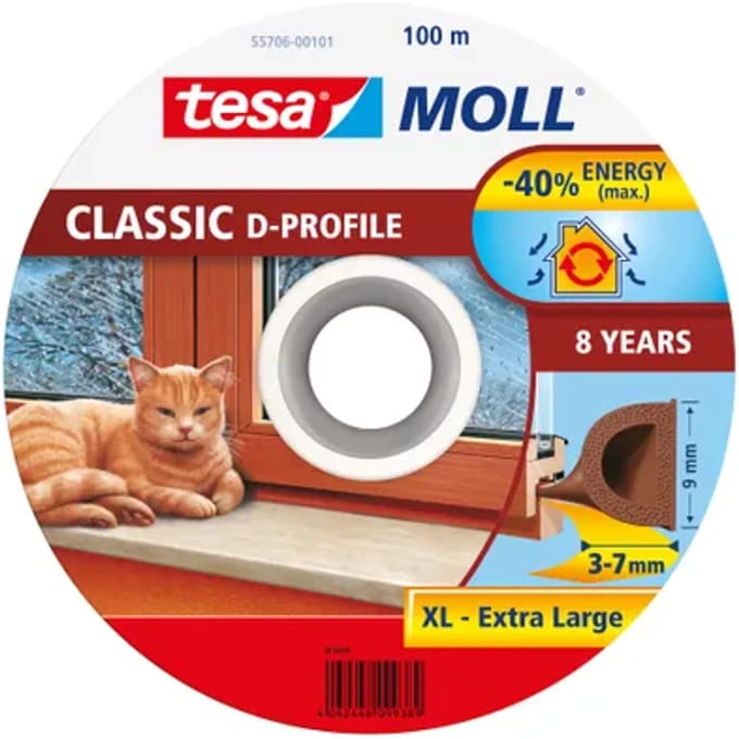 Tesa Tesamoll - Tochtstrip - D-profiel - 100m - Bruin