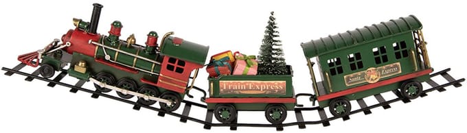 Clayre & Eef Kerstdecoratie Beeld Trein 42x5x12 cm Groen Metaal