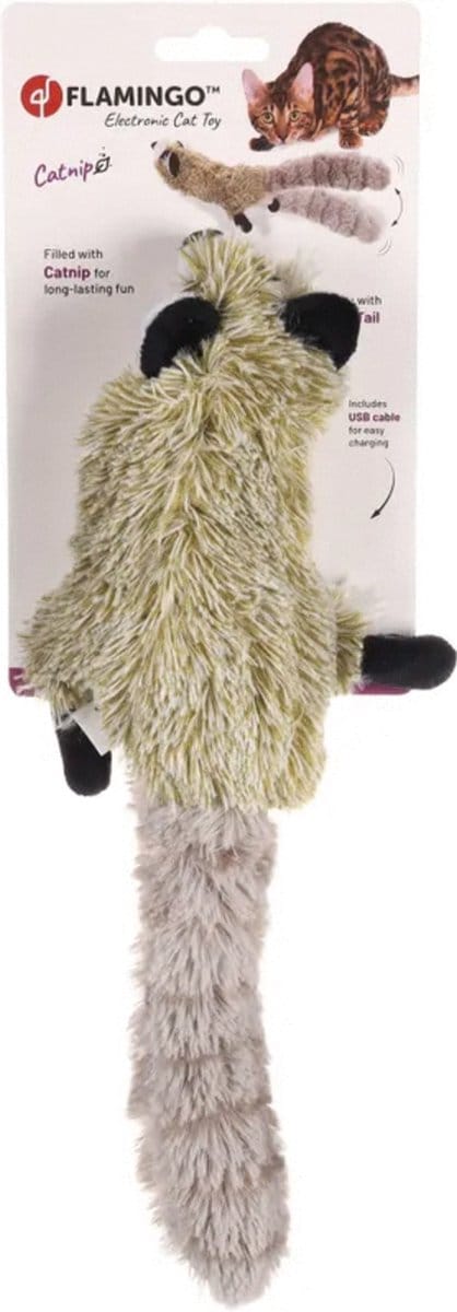 Flamingo Flapso Bewegende Wasbeer - Kattenspeelgoed - 36x15 cm Grijs
