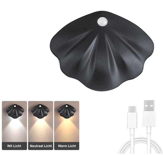 Best Active Nachtlampje - LED Wandlamp met Bewegingssensor - Dimbaar en Oplaadbaar via USB-C - Dag- en Nachtsensor - 3 Lichtkleuren - Zwart
