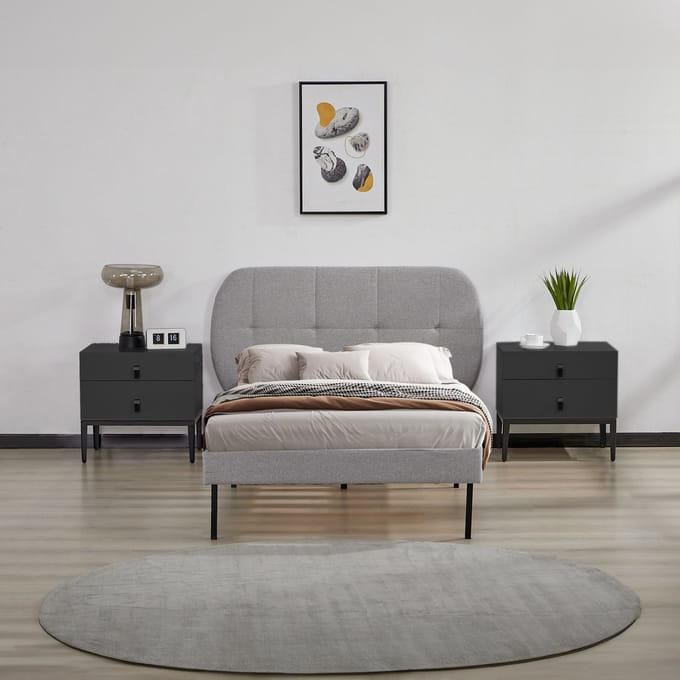 Gestoffeerd bed Porvoo met bedbodem 90x200 cm grijs [en.casa]