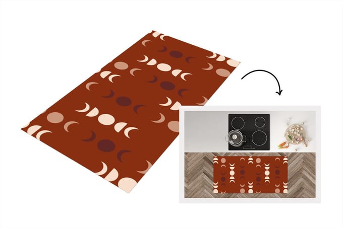 Keukenloper - Loper keuken - Maan - Rood - Patroon - 120x60 cm - Keukenloper vinyl