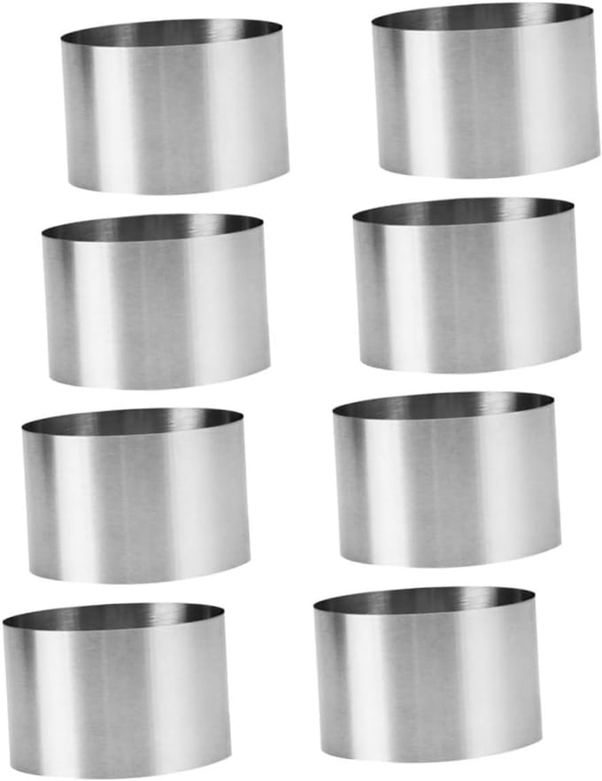 Bakringen Set - Mousse Vormen - Taarten Maken - Gladde Rand - 8 Stuks - Zilver