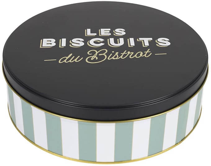 Cook Concept Koektrommel Les Biscuits - groen/zwart - 22 x 7 cm - 1700 ML - bewaarblik met deksel - metaal - rond