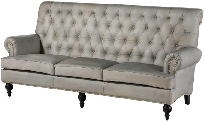 MASSIVMOEBEL24.DE 3-zitsbank grijs echt leer 196x84x94 cm (BxTxH) CHESTERFIELD #207 gemonteerd