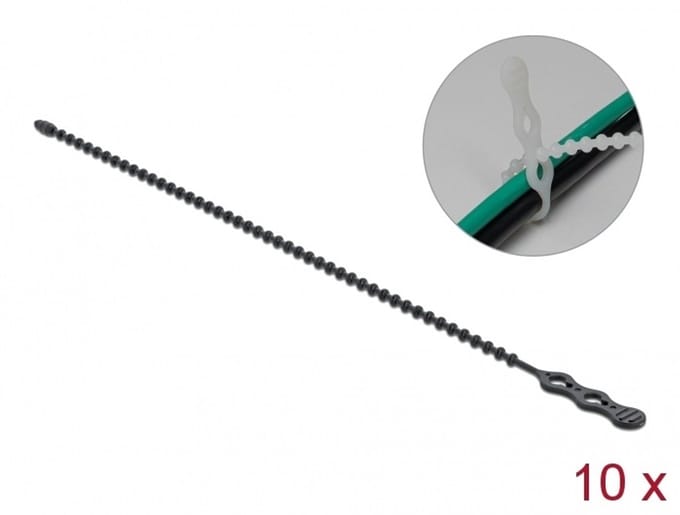 Delock Beaded Cable Tie reusable L 210 x W 4.5 mm black 10 pieces