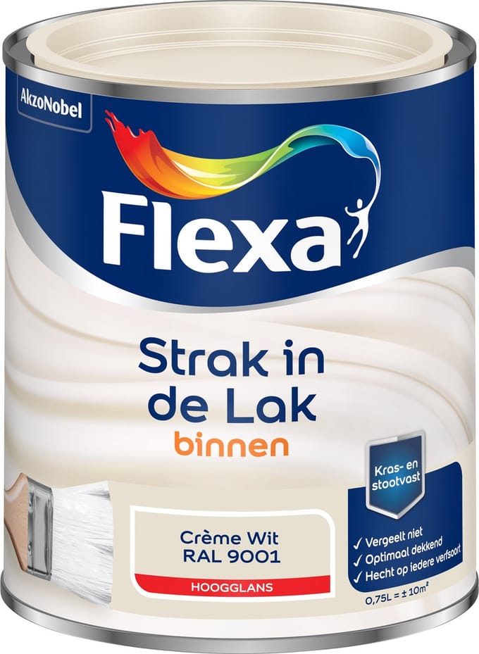 Flexa - Strak In De Lak Binnenlak Hoogglans - Crème Wit / Ral 9001 - 750 Ml