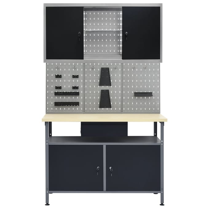 vidaXL - Werkbank - met - drie - wandpanelen - en - een - kast