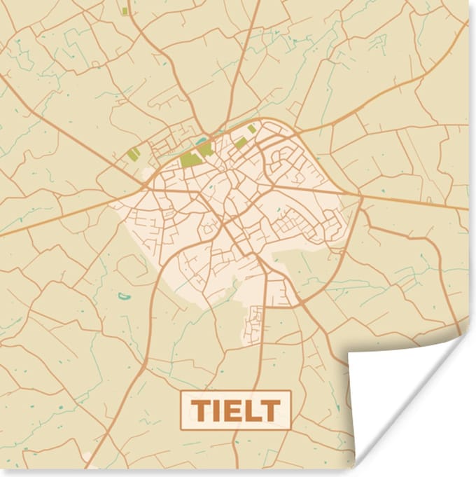Poster Vintage - Kaart - Stadskaart - Plattegrond - Tielt - 75x75 cm