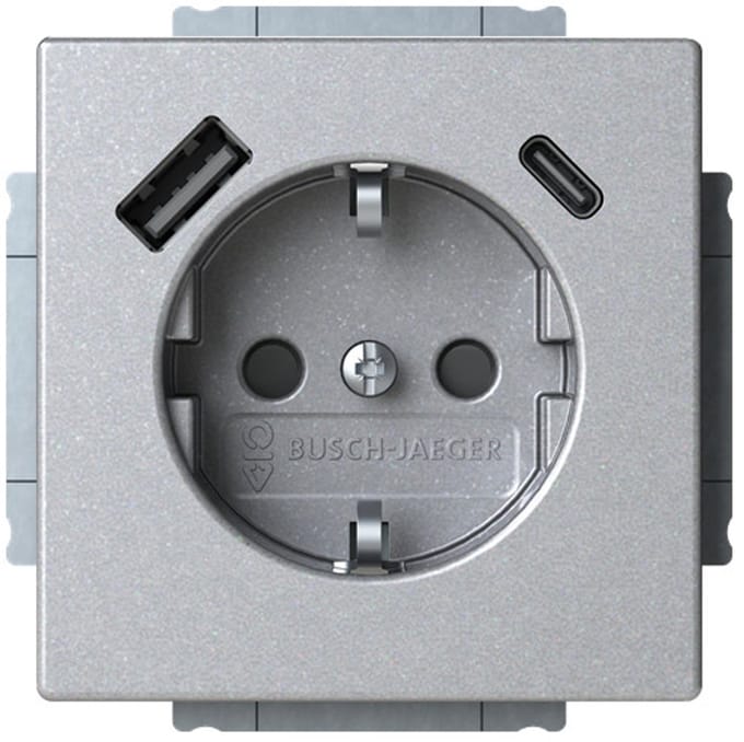 Busch-Jaeger stopcontact met randaarde met 2x USB (USB A + C) - Future linear aluzilver (20 EUCB2USBAC-83) - wandcontactdoos