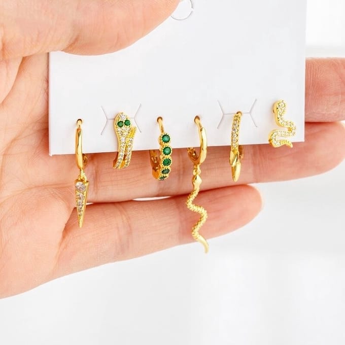 Oorringen Set Groene Slang 18k Vergulde Oorbellen