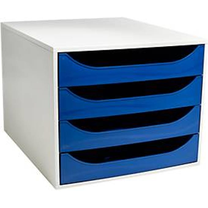 Exacompta ECOBOX ladebox 4 laden middernachtblauw, A4/A4+, open front, stil, veiligheidsstop