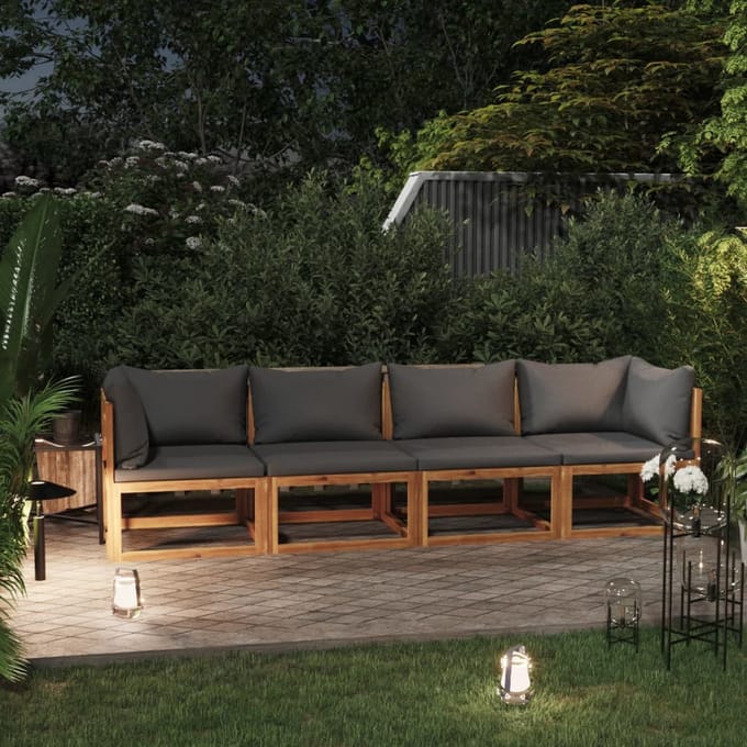 vidaXL - Tuinbank - 4-zits - met - kussen - massief - acaciahout