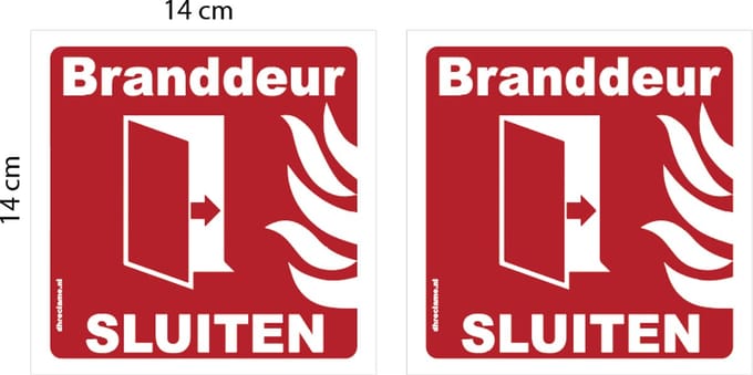 Branddeur sluiten sticker set 2 stuks.