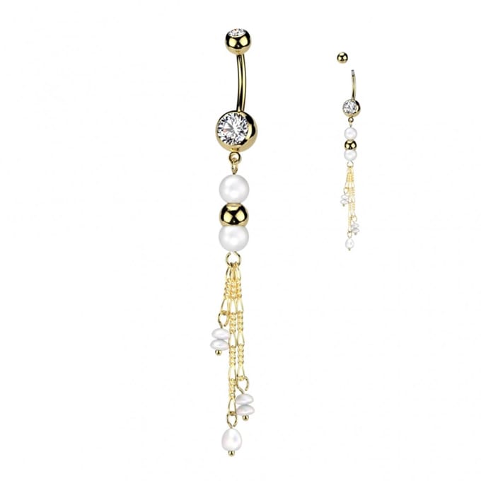 Piercing PVD hanger met parel ketting - goud - LMPiercings
