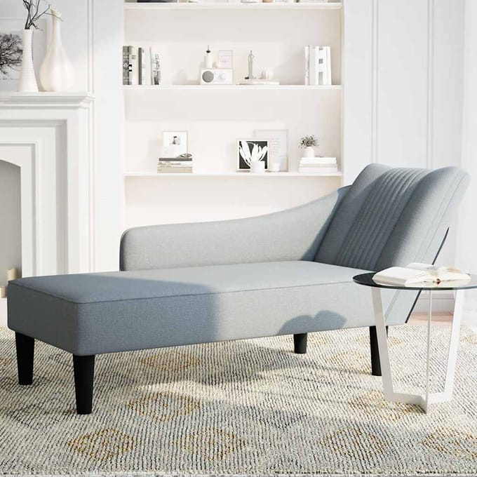 vidaXL - Chaise - longue - met - rechterarmleuning - stof - lichtgrijs