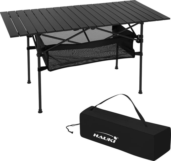 Hauki Outdoor serie opvouwbare campingstoel zwart met buisvormig stalen frame bekerhouder draagtas armleuningen lichtgewicht gewatteerde zitting belastbaar tot 150kg comfortabele vouwstoel voor vissen kamperen tuin reizen strand buitengebruik