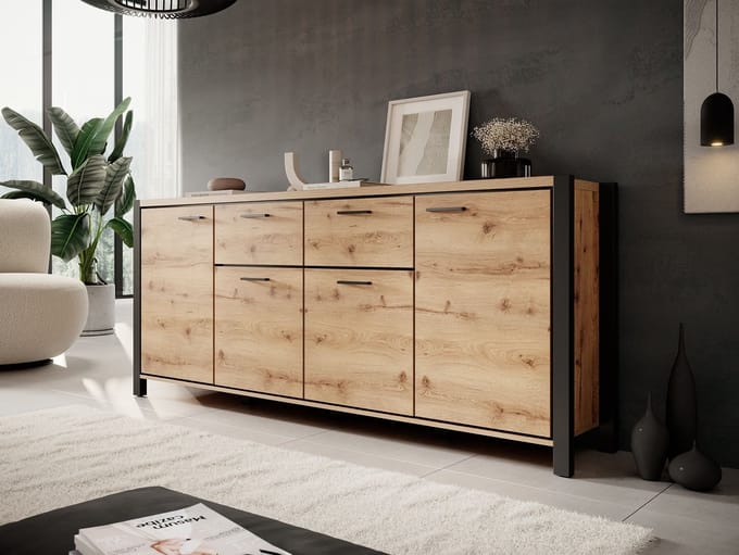Meubella - Dressoir Acapulco - Eiken - Zwart - 213 cm