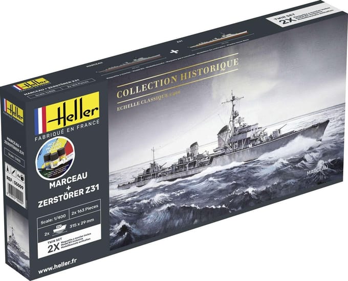 Heller Modelbouwpakket Militaire voertuigen - 55009 Marceau + Zerstörer Z31 - Twinset - Starter Kit Plastic - 1:400 - Modelbouw