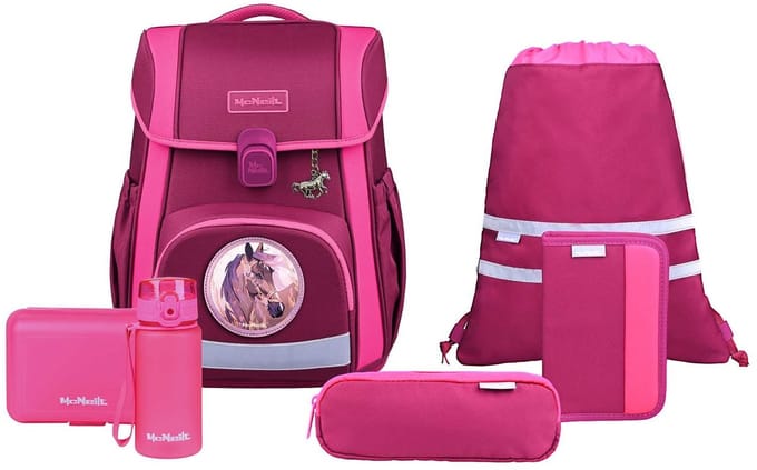 McNeill schooltas Bravo Schoolbag Set 9-delig Berry (rood)paars