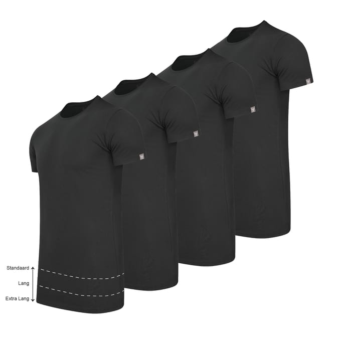 Cappuccino Italia - Heren 4-Pack T-shirt - Extra Lang - Zwart - Maat M