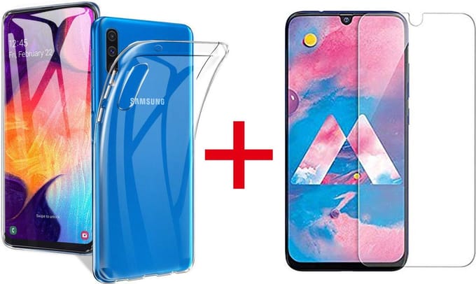 HB Hoesje Geschikt voor Samsung Galaxy A70 - Siliconen Back Cover + Tempered Glazen Screenprotector - Transparant