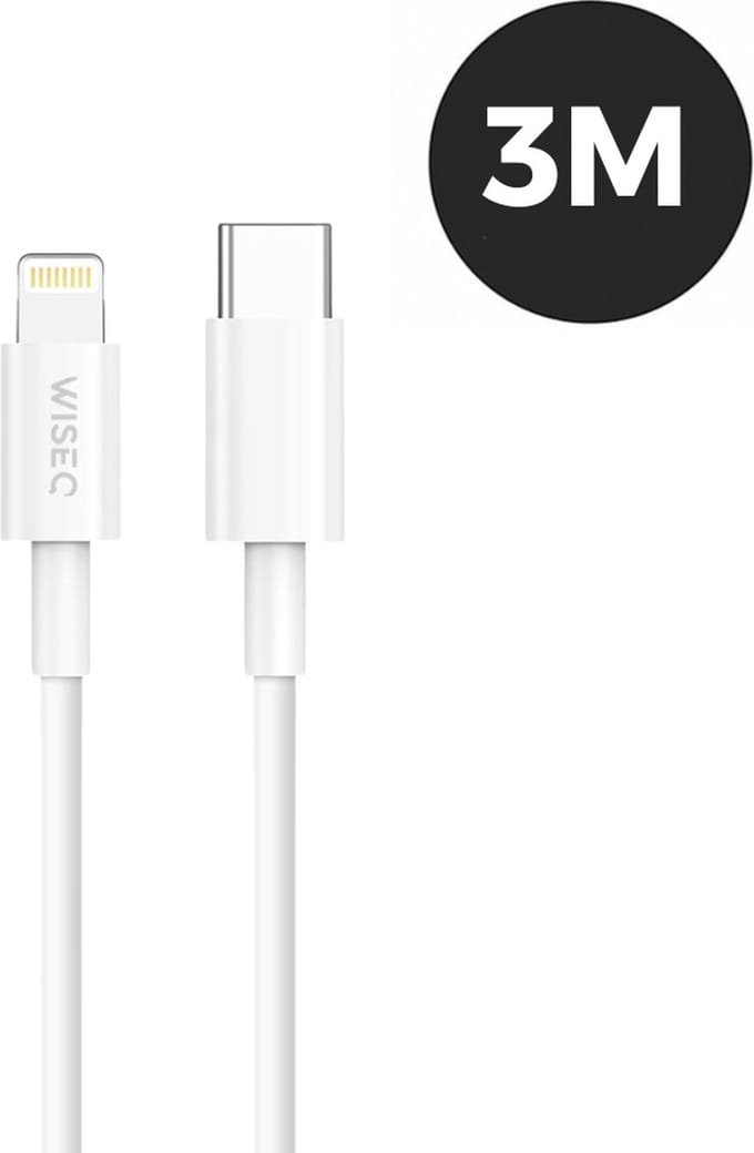 USB C naar Lightning kabel 3m - snellaadkabel met USB C aansluiting - geschikt voor Apple apparaten, iPhone en iPad - wit - WiseQ