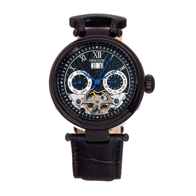 Heritor Automatic Ganzi Semi-Skelet Horloge met Leren Band - Zwart