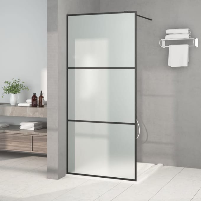 vidaXL - Inloopdouchewand - 90x195 - cm - mat - ESG-glas - zwart