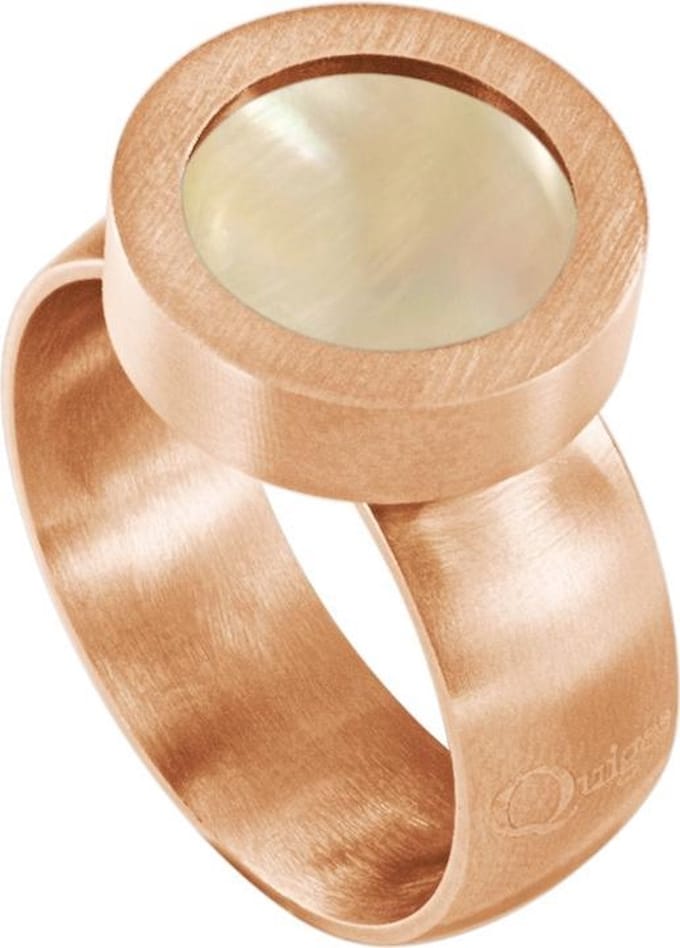 Quiges RVS Schroefsysteem Ring Rosékleurig Mat 16mm met Verwisselbare Perzikkleur Schelp 12mm Mini Munt