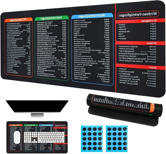 Bureauonderlegger Excel - Muismat Toetsenbordmat - Productiviteit Verhogen - Excel Toetscombinaties - 60 x 30 cm - Zwart