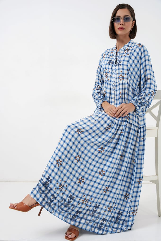 Geprinte V-hals Maxi-jurk
