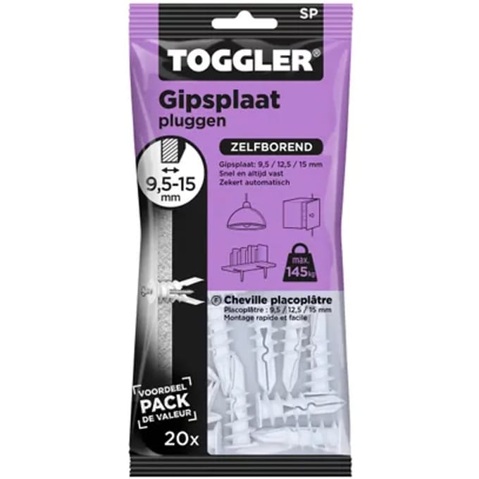 Toggler Gipsplaatplug Sp Kunststof - Diam. 8mm - 20 Stuks