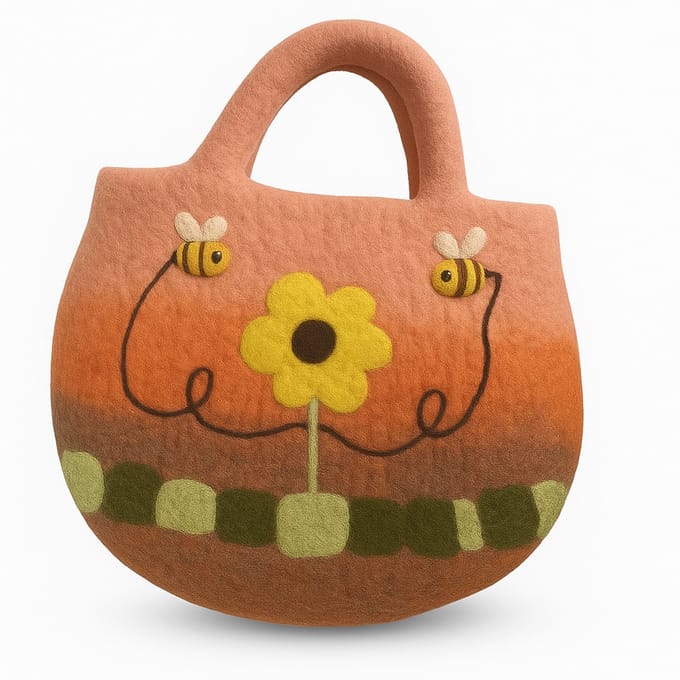 Zonnebloem & Bijen Gevilte Tas - 35x27cm