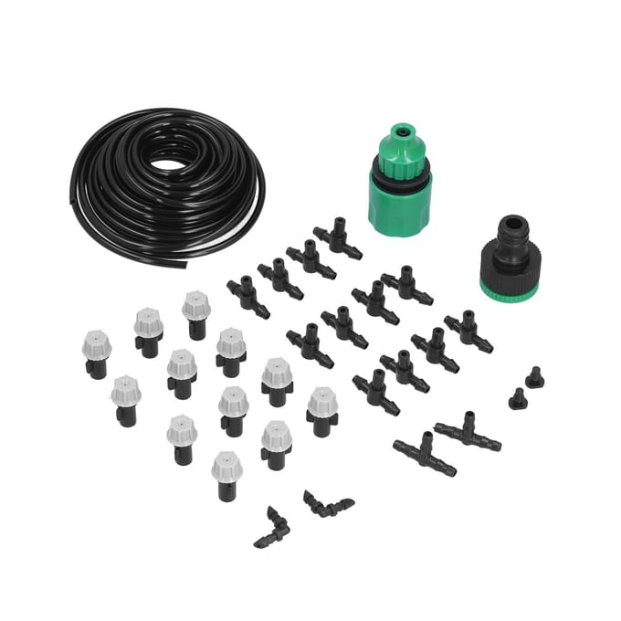 Irrigatieset 10m Slang Besproeiingssproeier Prikvrij Automatisch Vernevelend Mondstuk Tuinirrigatie black