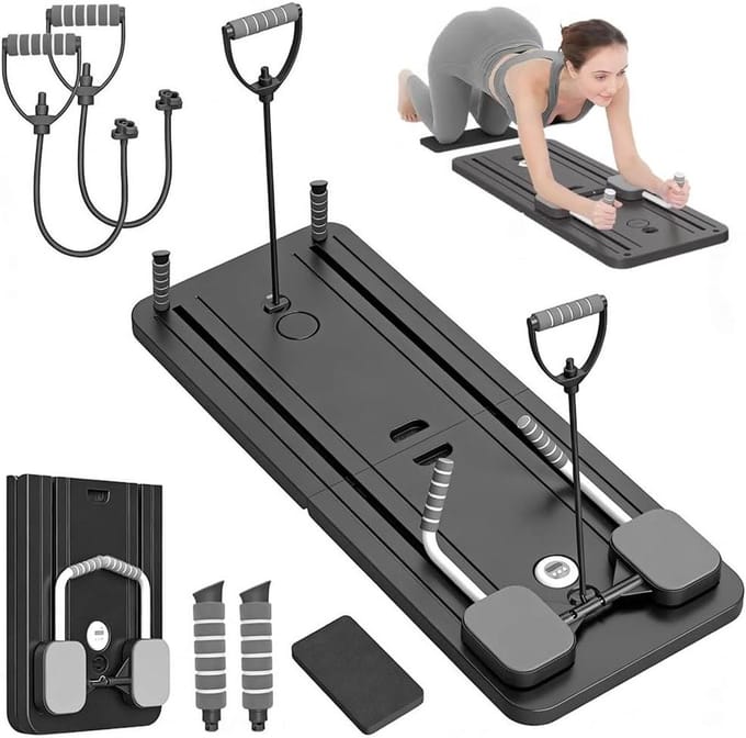 Pilates Board - Buiktrainer Reformer - Core Training - Inclusief Complete Set - Inklapbaar - Grijs