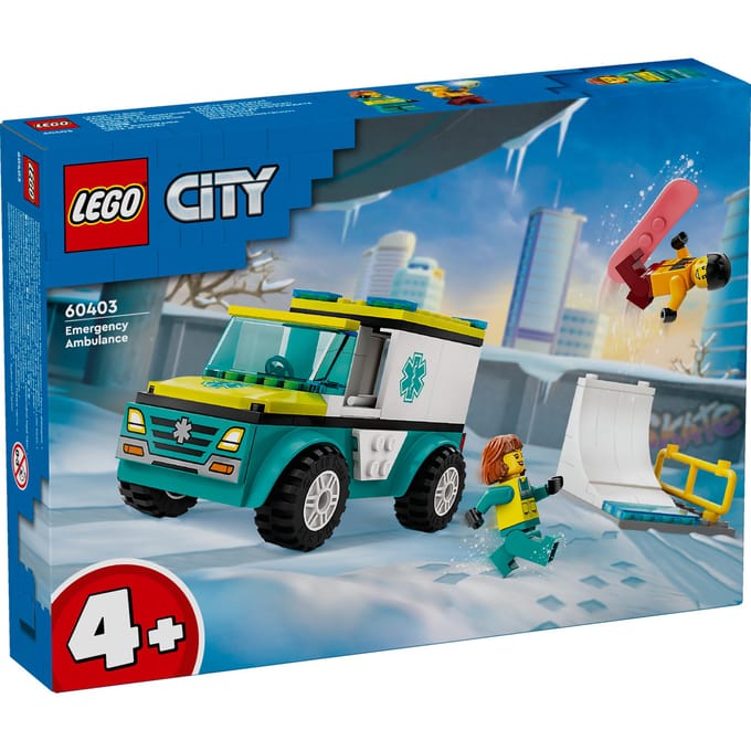LEGO 60403 City Ambulance en snowboarder Speelgoed Ziekenwagen Set met Mini Snowboard
