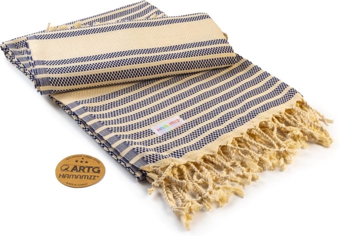 ARTG® Hamamzz - Hamamdoek - Original Bodrum De Luxe - Donkerblauw/Creme - 100 x 180 cm - AR055