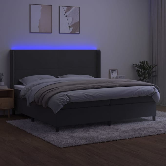 vidaXL - Boxspring - met - matras - en - LED - fluweel - donkergrijs - 200x200 - cm