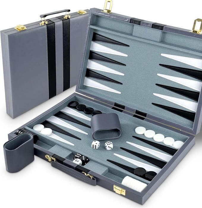 Backgammon Koffer – Luxe Backgammon Set – Lederen Bordspel – Reisspel Set - Draagbaar – Spelset