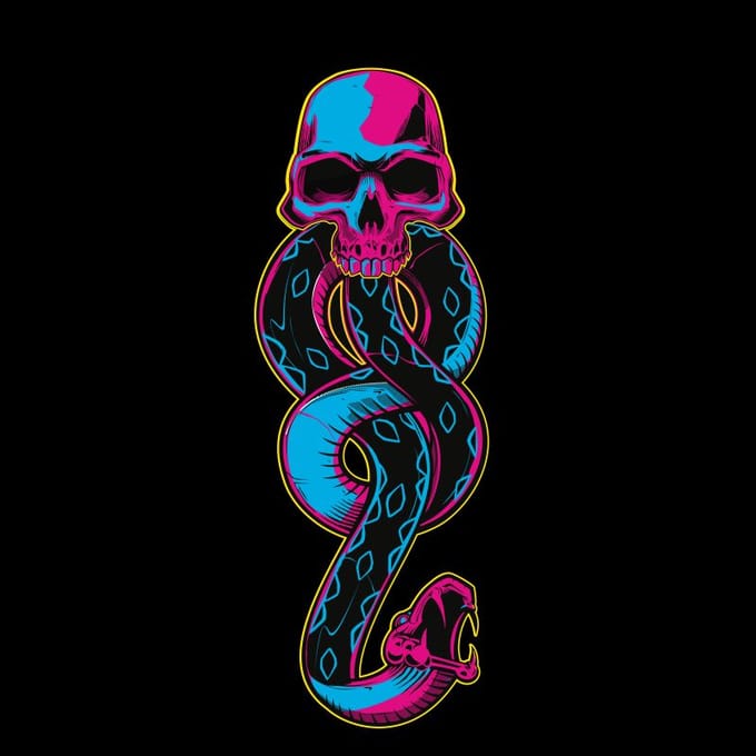 Harry Potter Dark Mark Neon t-shirt - Zwart - S