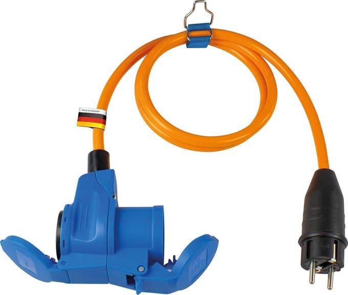 CEE Adapterkabel 1,5m Oranje voor Camping en Buiten - Met Geaarde Stekker en Hoekkoppeling